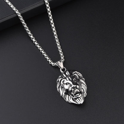 Men's Lion Head Pendant Necklace Stainless Steel Hip Hop Box Chain Vintage Punk Rock Biker Jewelry Gift for Men Male Accessories