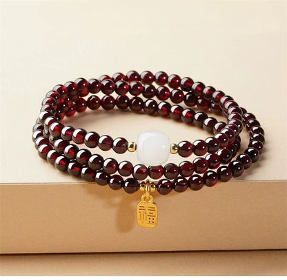 Garnet Jade Beaded Bracelet for Women | Vintage Design with White Jade & Golden Charm - STAR8S