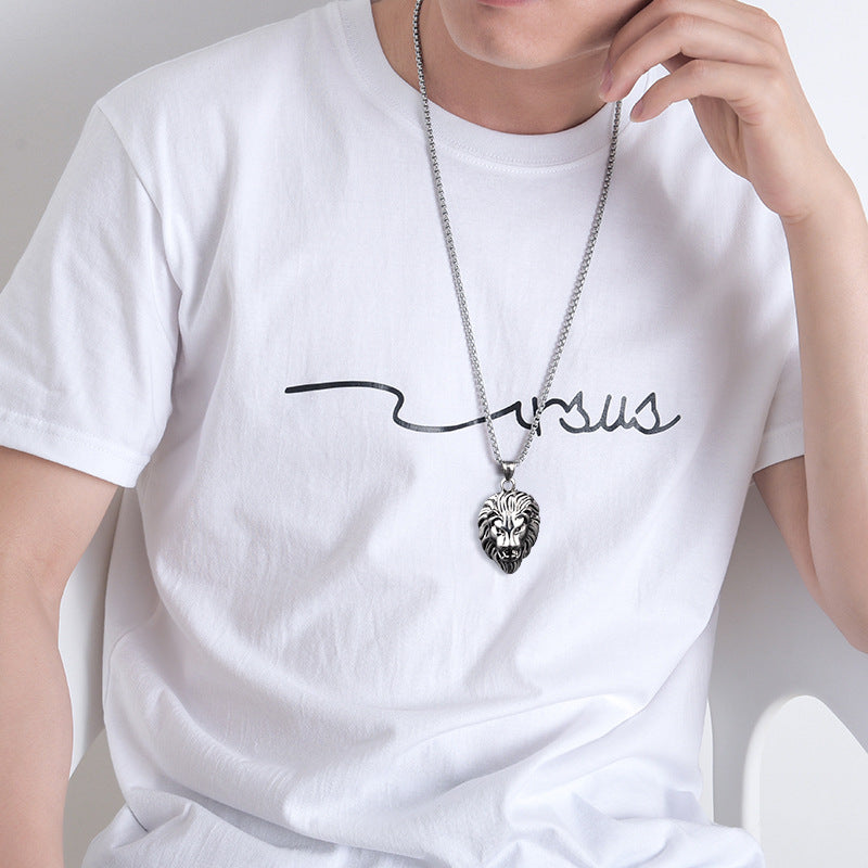 men's lion head pendant necklace stainless steel hip hop box chain vintage punk rock biker jewelry gift for men male accessories