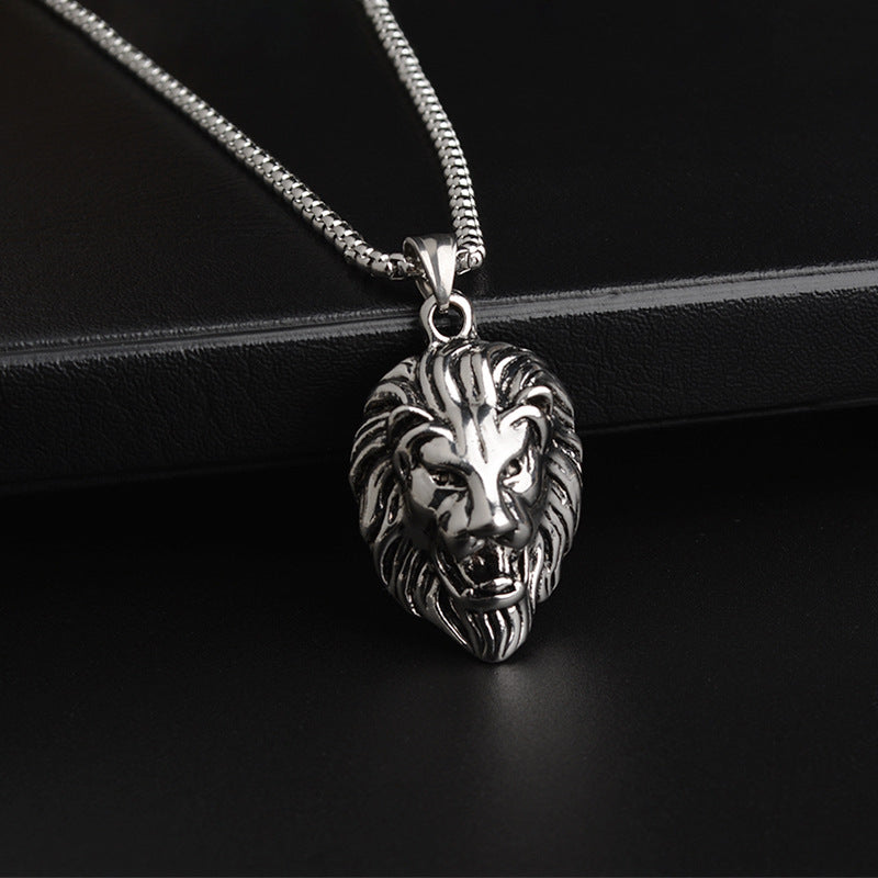 men's lion head pendant necklace stainless steel hip hop box chain vintage punk rock biker jewelry gift for men male accessories