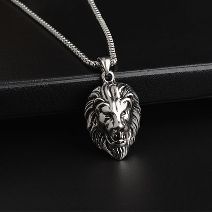 Men's Lion Head Pendant Necklace Stainless Steel Hip Hop Box Chain Vintage Punk Rock Biker Jewelry Gift for Men Male Accessories