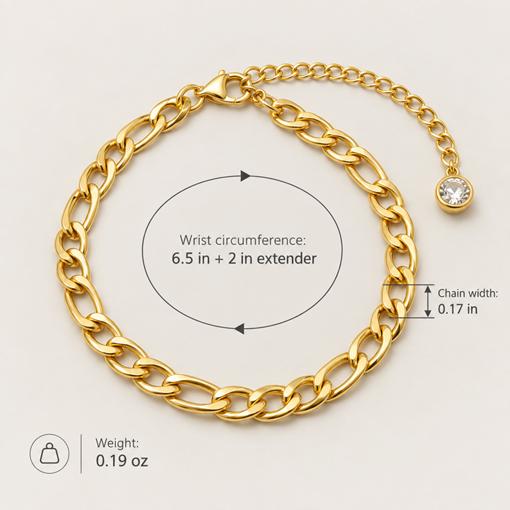gold-tone brass figaro chain bracelet with adjustable extender