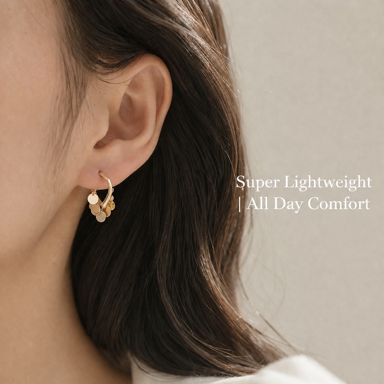 lightweight gold plated shimmering disc tassel hoop earrings gentle movement dainty dangle huggies comfortable everyday statement ear rings for sensitive ears