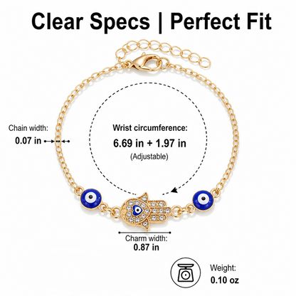 Protective Evil Eye Hamsa Bracelet - Gold-Plated Spiritual Talisman Wristband with Sparkling Diamonds & Heart Accents - Meaningful Mindfulness Blessing Gift for Her