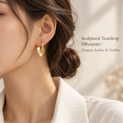 Women's Gold-Tone Electroplated Brass Disc Fringe Hoop Earrings