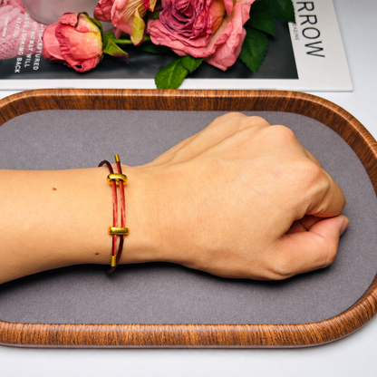 Adjustable Red Multi-Strand Steel Cable Bracelet for Men and Women, Minimalist Wire Rope Wristband with Gold-Color Slider Clasps, 9.5 Inch Maximum Length, Lightweight Modern Layering Accessory for Everyday Wear, Casual Gift for Him or Her