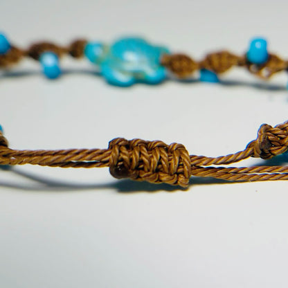 Handmade Turquoise Sea Turtle Bracelet for Women Men Bohemian Blue Bead Woven Rope Anklet Beach Ocean Wave Jewelry Adjustable Cord Marine Charms Gift