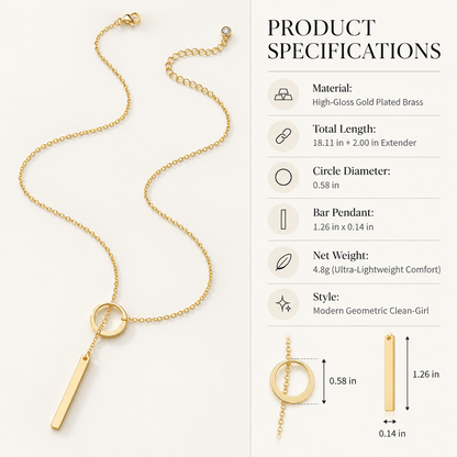 Minimalist Circle and Vertical Bar Lariat Necklace for Women Dainty Long Drop Y Necklace Gold Tone Geometric Clavicle Collarbone Chain Edgy Punk Elegant Layering Jewelry Birthday Anniversary Gift for Her