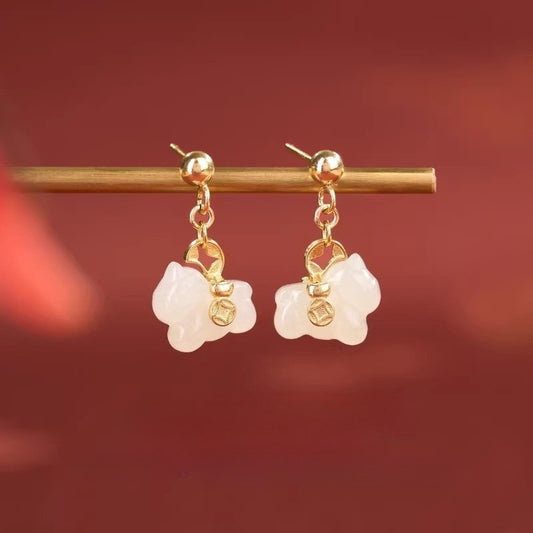 Chinese Zodiac Horse Jade Coin Earrings S925 Silver Gold-Plated for Women - STAR8S