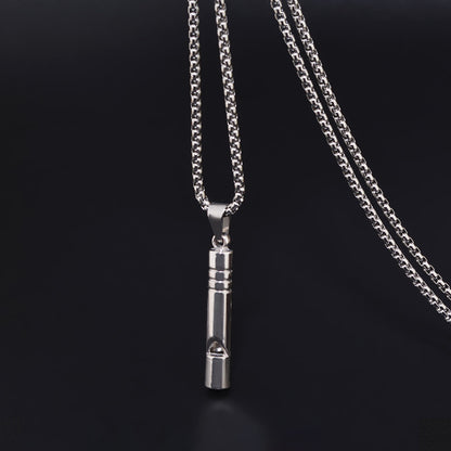 Titanium Steel Functional Whistle Pendant Necklace for Men Women Unisex Silver Color Cylindrical Creative Whistle Streetwear Hip Hop High Street Heavy Duty Long Box Chain Necklaces