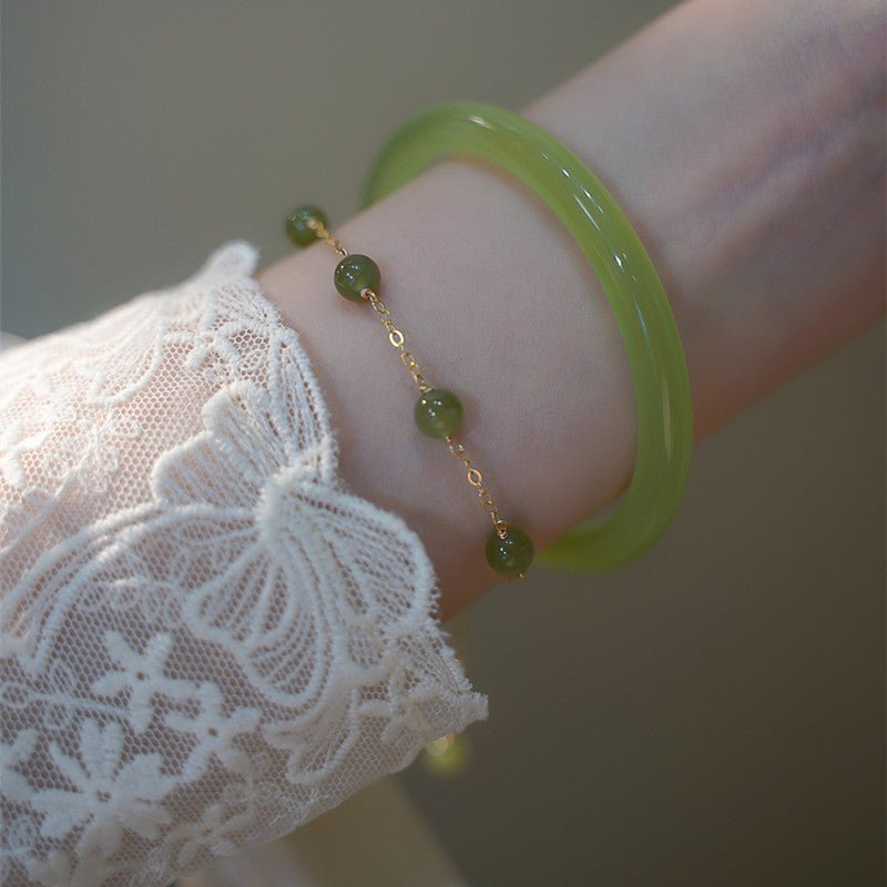 14k gold - plated jade bracelet | 6mm simple elegant gift for girlfriend or best friend | fashionable & unique - star8s