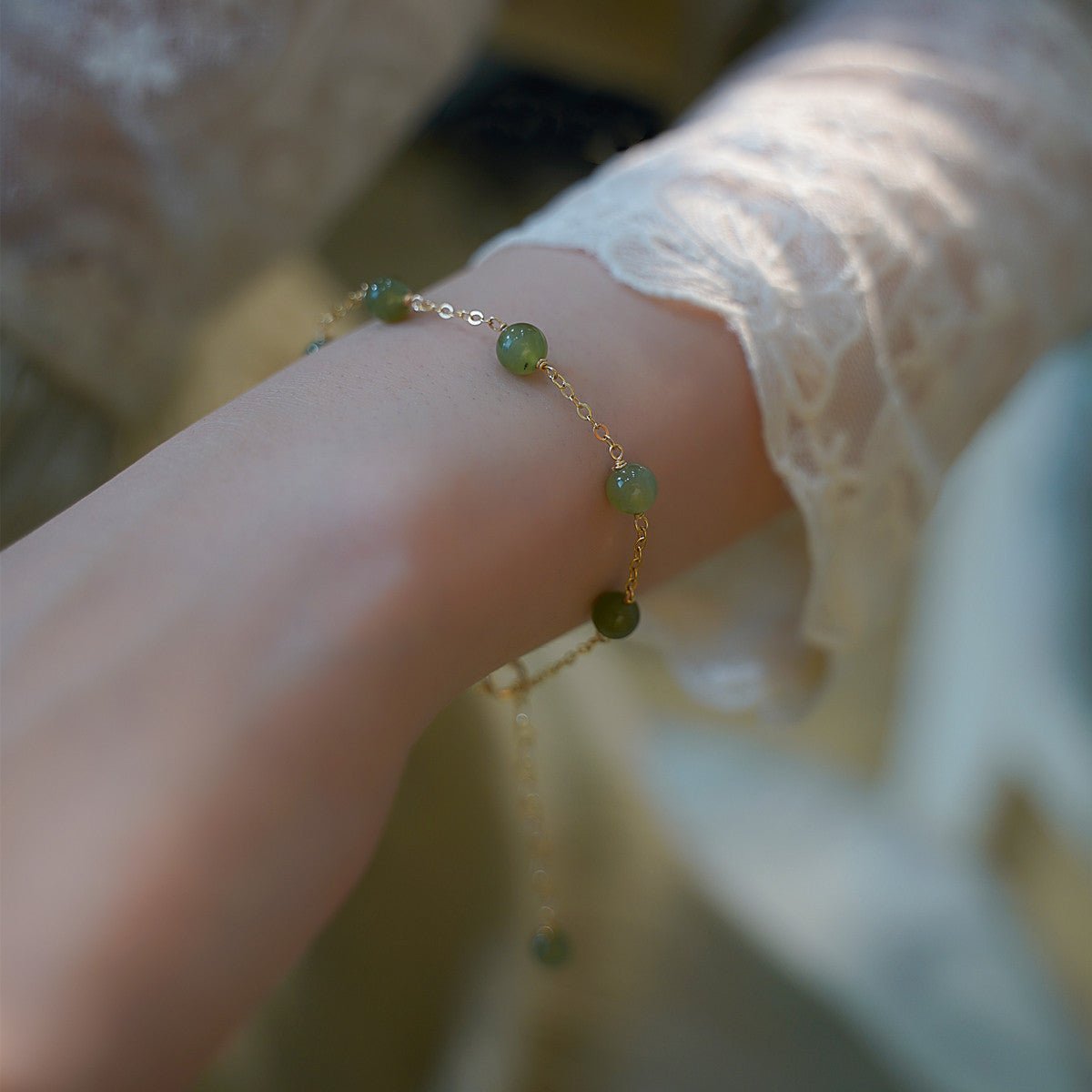 14K Gold - Plated Jade Bracelet | 6mm Simple Elegant Gift for Girlfriend or Best Friend | Fashionable & Unique - STAR8S