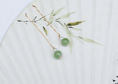 14k Gold - Plated Pearl & Jade 6mm Round Bead Drop Earrings – Elegant & Minimalist Gift for Women - STAR8S