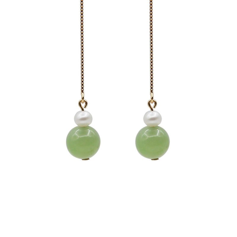14k Gold - Plated Pearl & Jade 6mm Round Bead Drop Earrings – Elegant & Minimalist Gift for Women - STAR8S