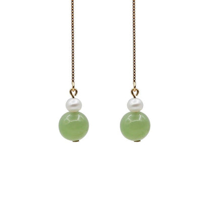14k Gold - Plated Pearl & Jade 6mm Round Bead Drop Earrings – Elegant & Minimalist Gift for Women - STAR8S