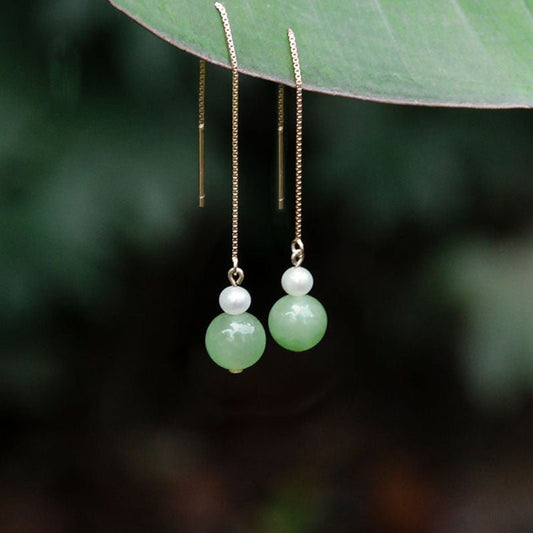 14k Gold - Plated Pearl & Jade 6mm Round Bead Drop Earrings – Elegant & Minimalist Gift for Women - STAR8S
