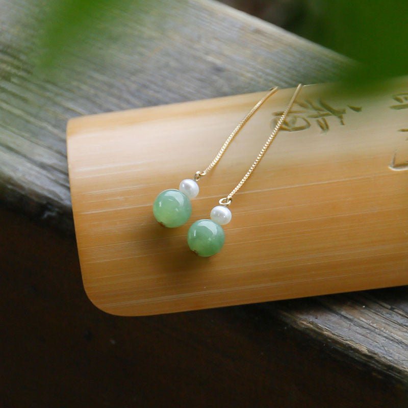14k Gold - Plated Pearl & Jade 6mm Round Bead Drop Earrings – Elegant & Minimalist Gift for Women - STAR8S