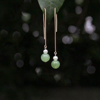 14k Gold - Plated Pearl & Jade 6mm Round Bead Drop Earrings – Elegant & Minimalist Gift for Women - STAR8S