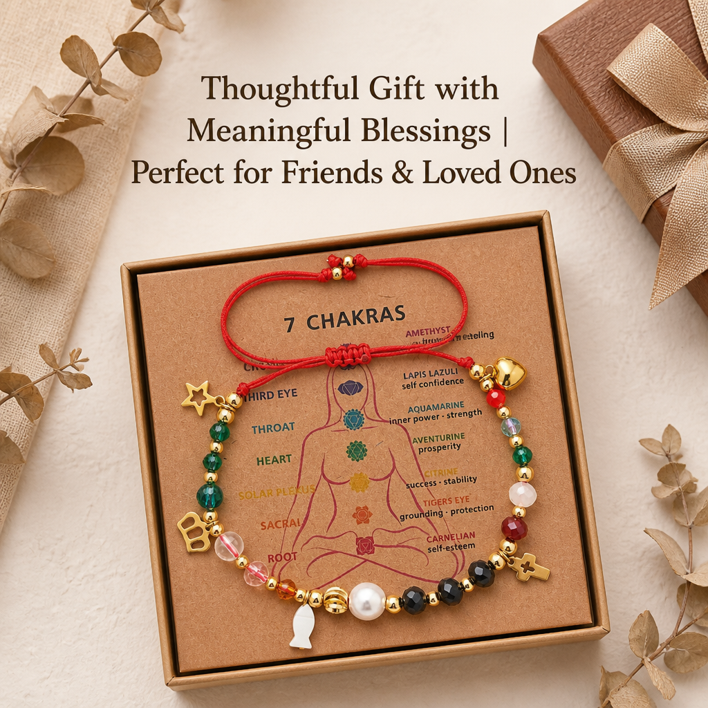 red string beaded charm bracelet, adjustable cord with multicolor beads and gold-tone heart, star and cross charms, everyday holiday jewelry