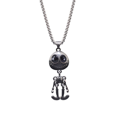 Men's Alien Skeleton Pendant Necklace Stainless Steel Articulated Movable Joint Skull Charm Box Chain Hip Hop Streetwear Y2K Gothic Punk Jewelry Gift for Him