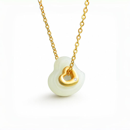 Hetian Jade Heart Necklace - S925 Sterling Silver Romantic Gift
