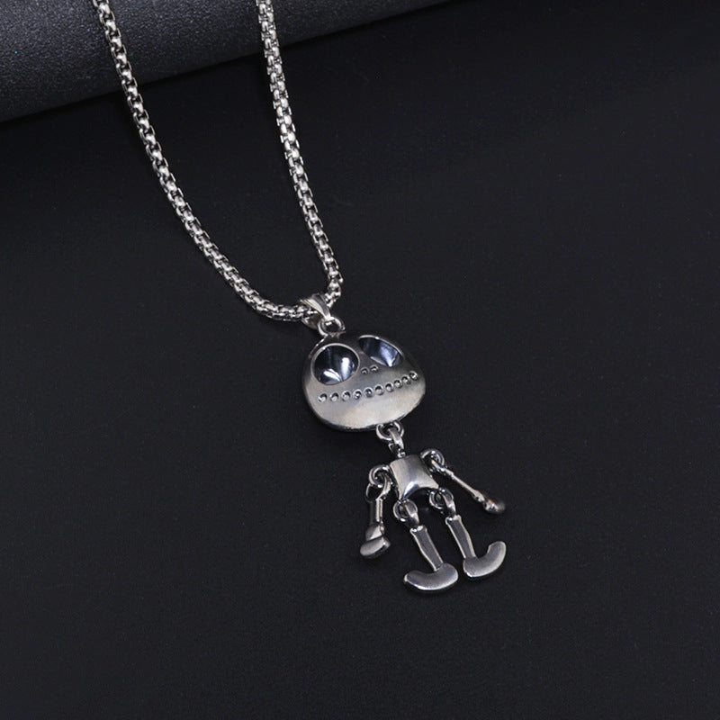 men's alien skeleton pendant necklace stainless steel articulated movable joint skull charm box chain hip hop streetwear y2k gothic punk jewelry gift for him