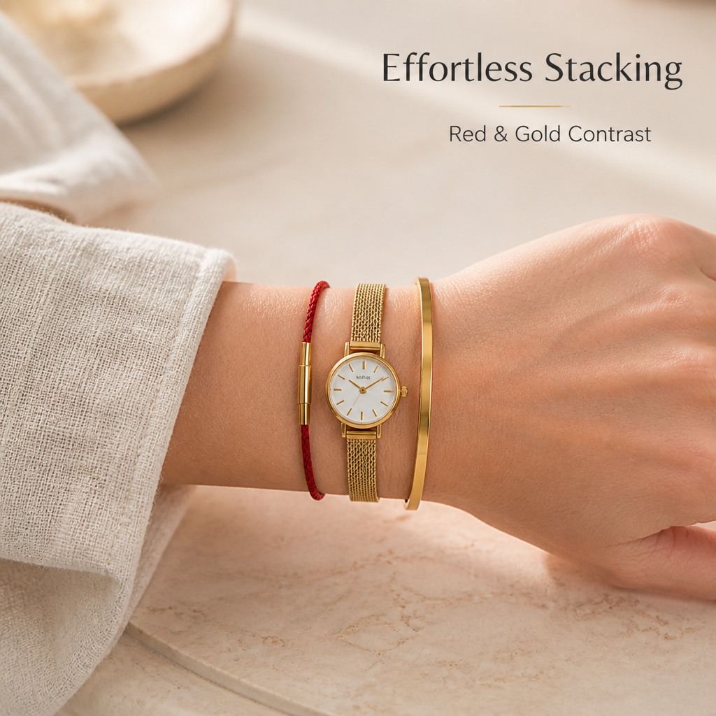 waterproof red string lucky bracelet | zodiac year protection - minimalist braided steel wire core, premium stainless steel clasp, ultra-lightweight, colorfast 2mm