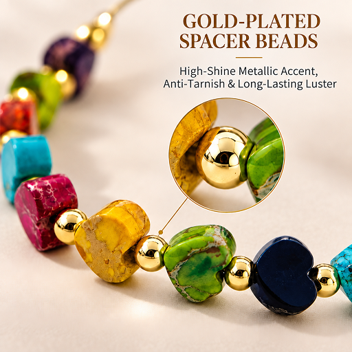 adjustable rainbow heart bead cord bracelet with gold-tone accents