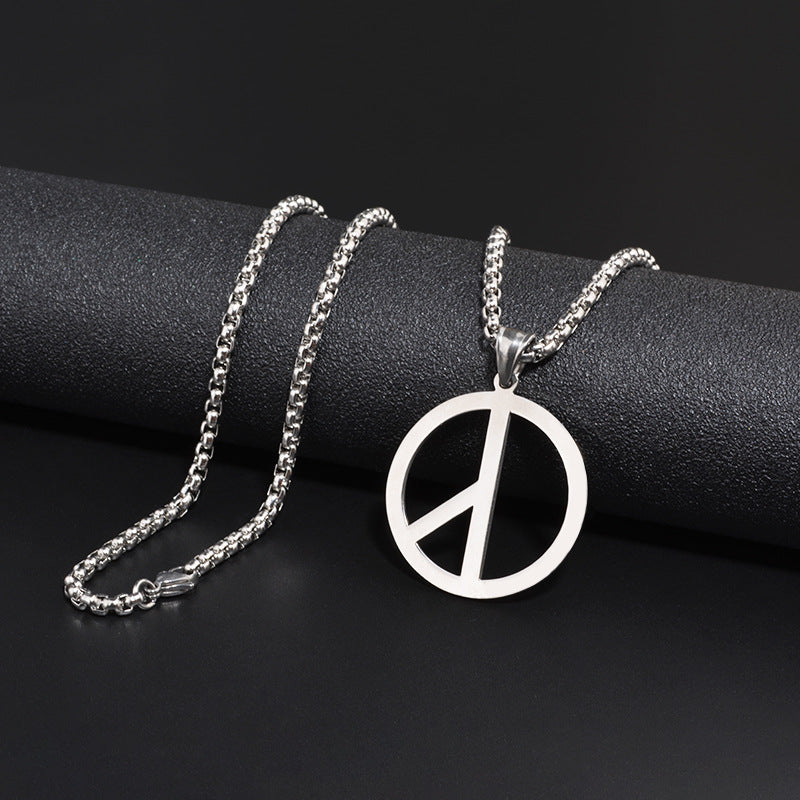 men's peace sign pendant necklace stainless steel box chain hip hop streetwear vintage anti-war symbol charm pendant jewelry gift for men women unisex