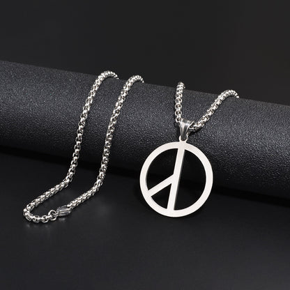 Men's Peace Sign Pendant Necklace Stainless Steel Box Chain Hip Hop Streetwear Vintage Anti-War Symbol Charm Pendant Jewelry Gift for Men Women Unisex