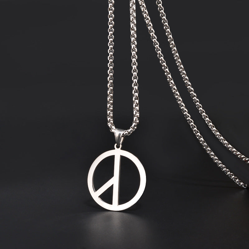 men's peace sign pendant necklace stainless steel box chain hip hop streetwear vintage anti-war symbol charm pendant jewelry gift for men women unisex