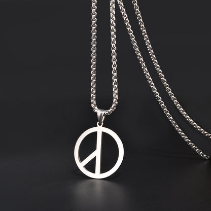 Men's Peace Sign Pendant Necklace Stainless Steel Box Chain Hip Hop Streetwear Vintage Anti-War Symbol Charm Pendant Jewelry Gift for Men Women Unisex