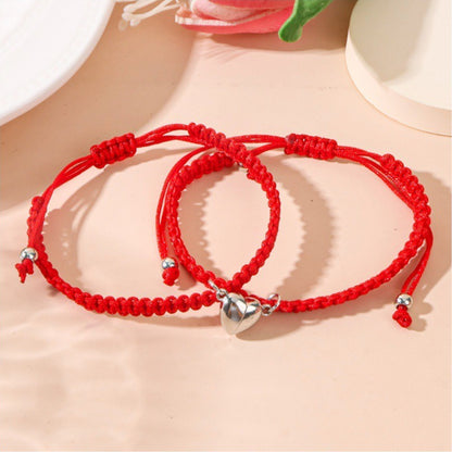 Eternal Connection Magnetic Heart Bracelets - Hand-Woven Red String of Fate Matching Jewelry for Couples and Best Friends - Adjustable Fit Symbolizing Unity