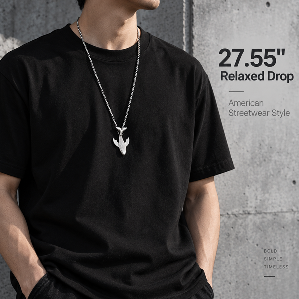 titanium steel whale fall pendant necklace for men unisex vintage silver humpback whale tail charm long box chain sweater necklace hip hop streetwear minimalist ocean jewelry aesthetic gift 27.5 inches