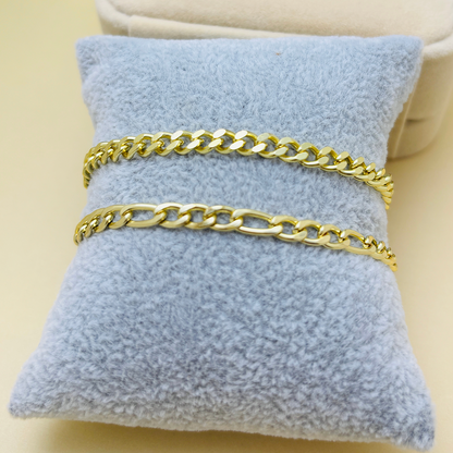 2-Piece Gold-Tone Cuban and Figaro Anklet Set for Women, Electroplated Stainless Steel Adjustable Chain Ankle Bracelets