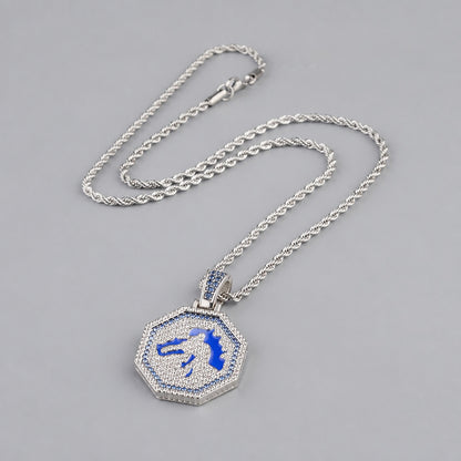 Vibrant Blue Enamel Horse Head Necklace Sparkling Micro Pave Cubic Zirconia Medallion High Polish Tarnish Resistant Hypoallergenic Twist Rope Chain Edgy Street Style Pendant for Men