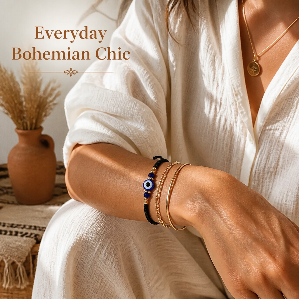 evil eye bracelet for protection handmade woven cord bracelet lucky blue eye amulet talisman jewelry adjustable braided string bracelet gift for men women friends