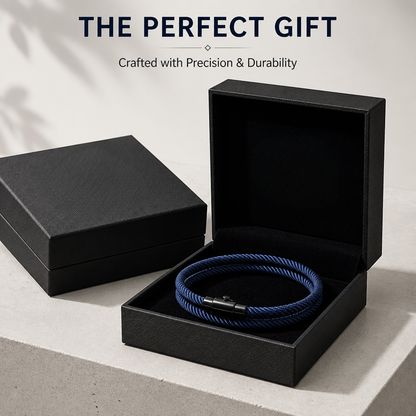 Men's Double Wrap Bracelet Navy Blue Milan Rope Cord Wristband Matte Black Alloy Magnetic Clasp Unisex Minimalist Surf Beach Nautical Jewelry Layering Cuff