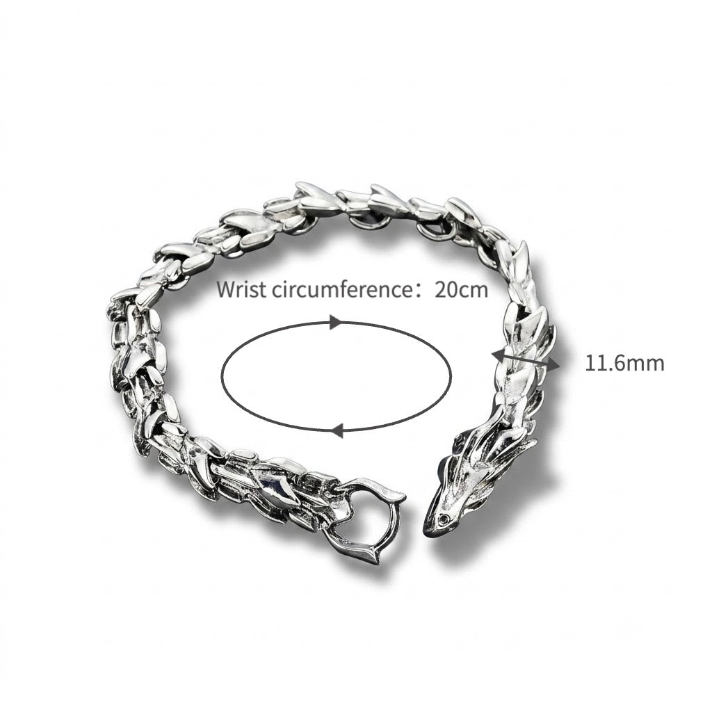 men's dragon head bracelet silver tone steel punk rock hip hop dragon bone link bracelet chinese zodiac dragon scaled bracelet heavy metal motorcyclist jewelry gift for boyfriend