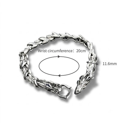 Men's Dragon Head Bracelet Silver Tone Steel Punk Rock Hip Hop Dragon Bone Link Bracelet Chinese Zodiac Dragon Scaled Bracelet Heavy Metal Motorcyclist Jewelry Gift for Boyfriend