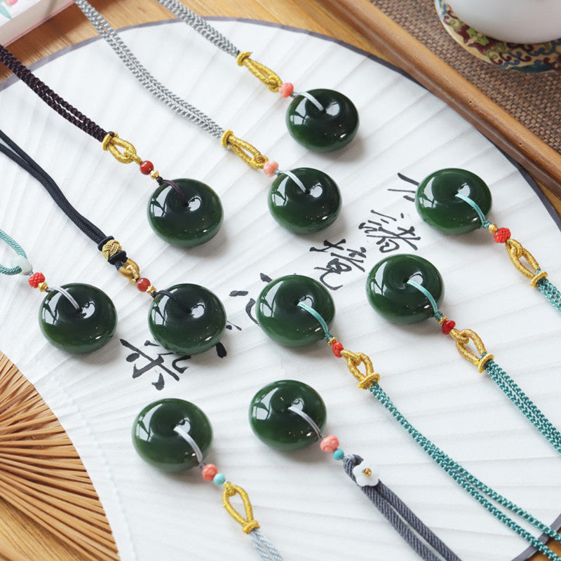 buy natural green jade ping an kou pendant necklace – elegant & simple unisex design | stylish jade necklace