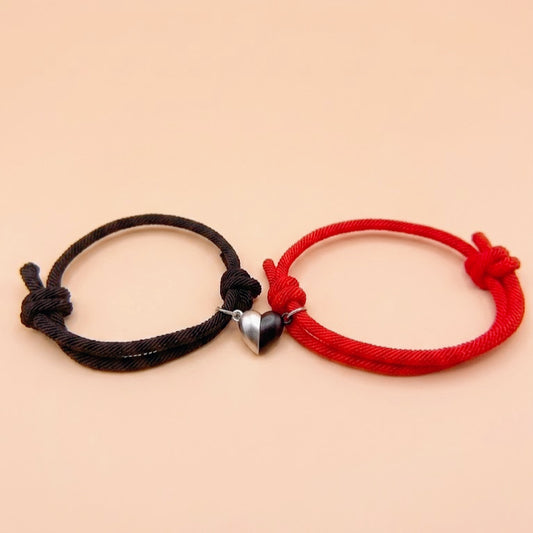Magnetic Couples Bracelets Matching Heart Mutual Attraction Rope Braided Bracelet Set for Boyfriend Girlfriend Long Distance Relationship Friendship Jewelry Gift for Best Friend