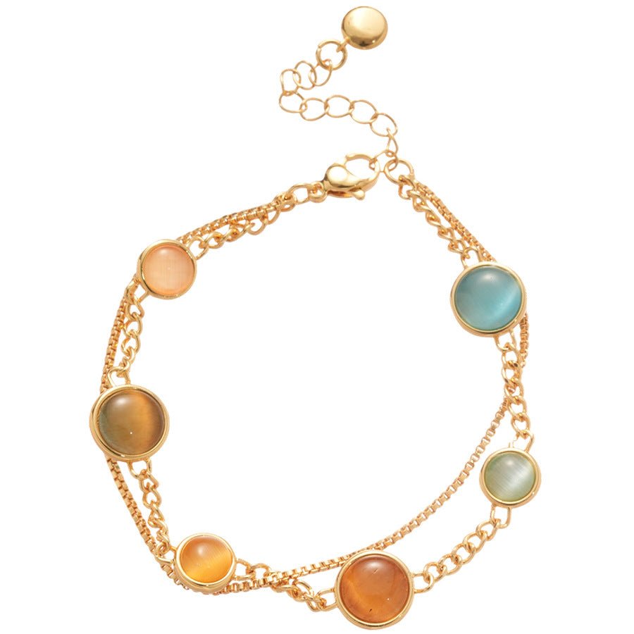 18K Electroplated Cat's Eye Stone Double - Layer Bracelet – Retro Royal Style, Luxury Design for Women - STAR8S