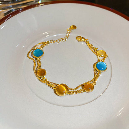 18K Electroplated Cat's Eye Stone Double - Layer Bracelet – Retro Royal Style, Luxury Design for Women - STAR8S