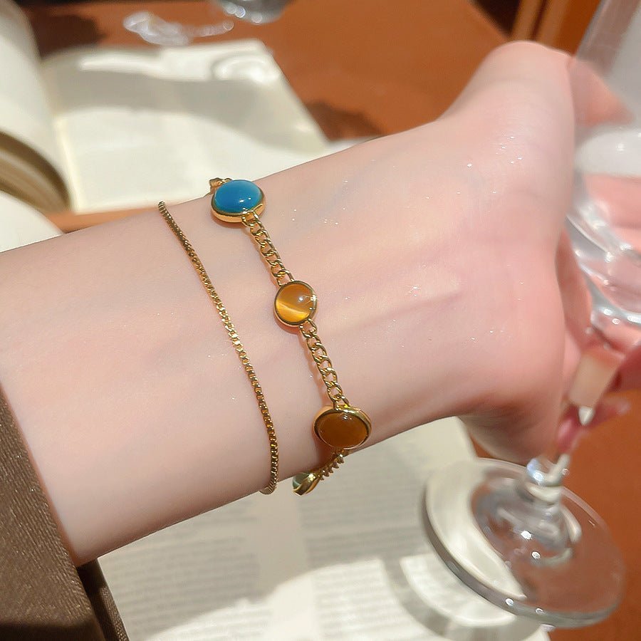 18k electroplated cat's eye stone double - layer bracelet – retro royal style, luxury design for women - star8s