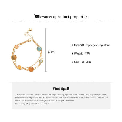 18K Electroplated Cat's Eye Stone Double - Layer Bracelet – Retro Royal Style, Luxury Design for Women - STAR8S