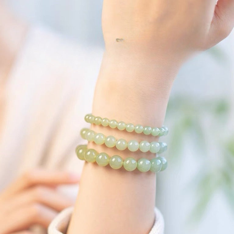 hetian jade bead bracelet – elegant light luxury beads with premium ice-seed jade, adjustable for women