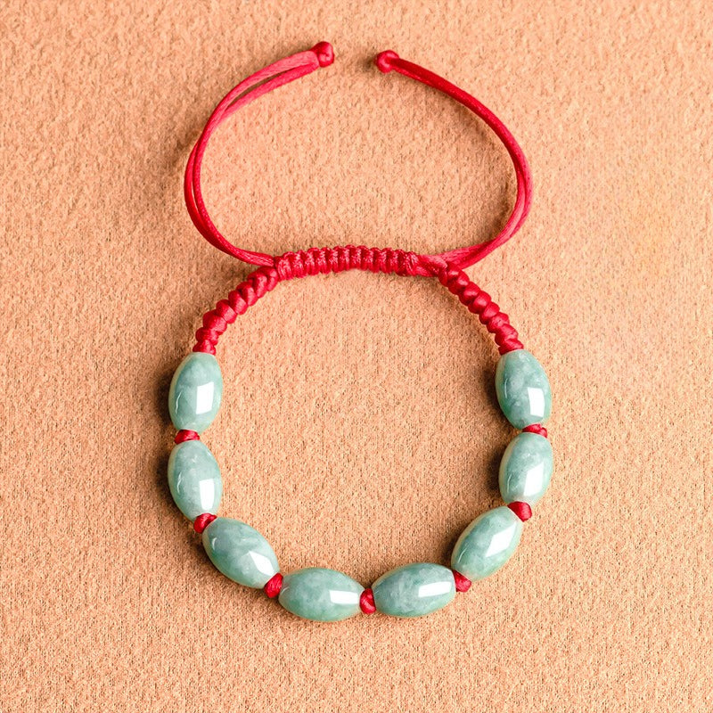 natural jade bracelet - handmade adjustable string bracelet for men & women, good luck bracelet