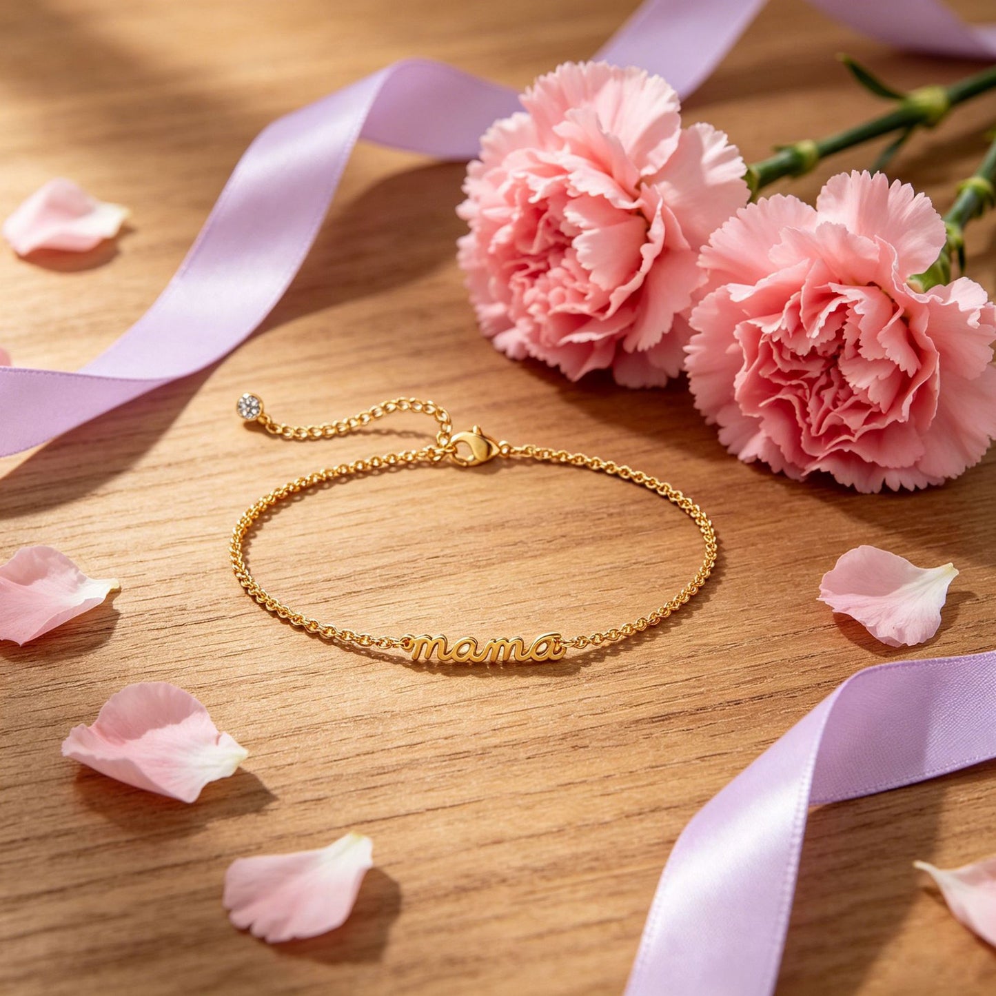 gold-tone mama bracelet for women, electroplated brass adjustable chain bracelet, dainty mother's day birthday gift for mom
