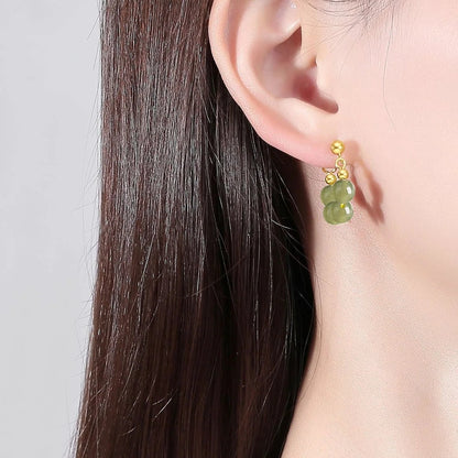 Vintage Hetian Jade Earrings – 925 Silver Gold Hoop